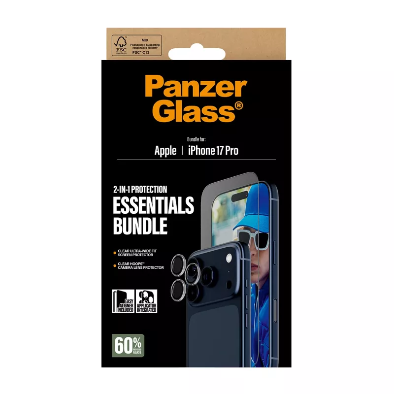 PanzerGlass 2-in-1 Essentials Bundle iPhone 17 Pro kriimustus- ja löögikindel