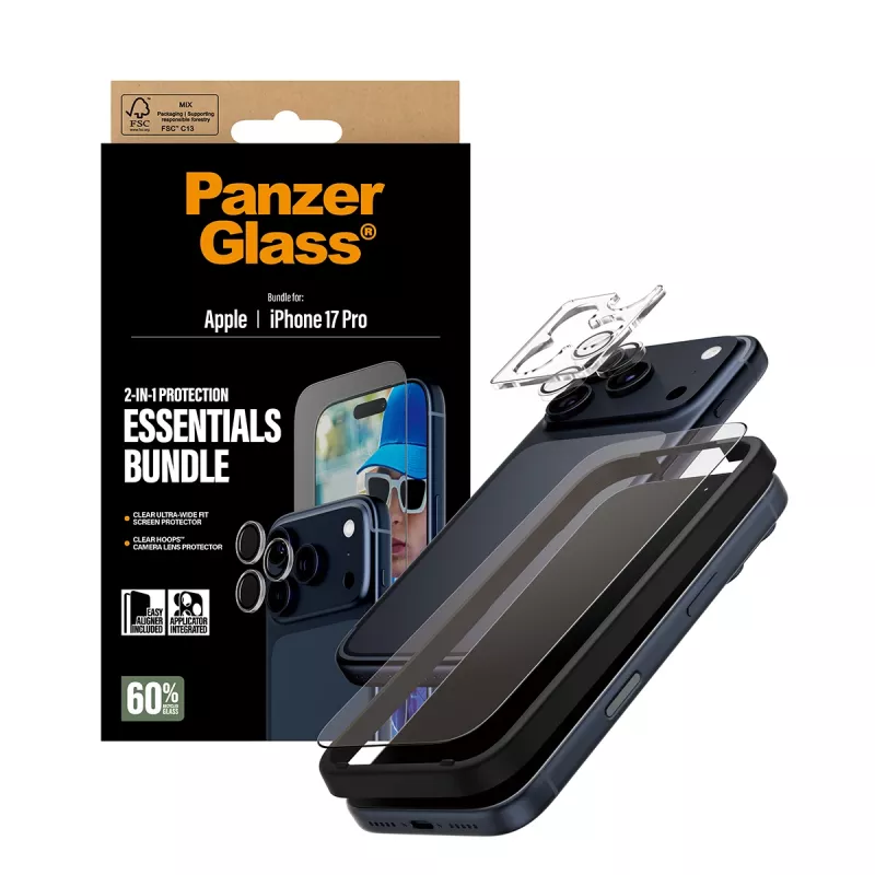 PanzerGlass 2-in-1 Essentials Bundle iPhone 17 Pro kriimustus- ja löögikindel