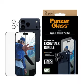 PanzerGlass 2-in-1 Essentials Bundle iPhone 17 Pro Max kriimustus- ja põrutuskindel