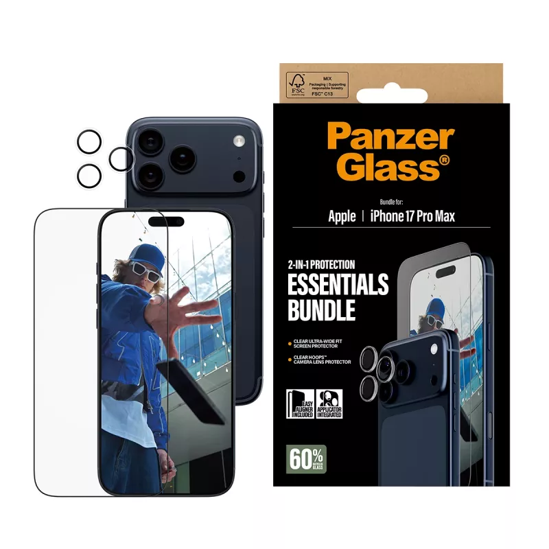 PanzerGlass 2-in-1 Essentials Bundle iPhone 17 Pro Max kriimustus- ja põrutuskindel