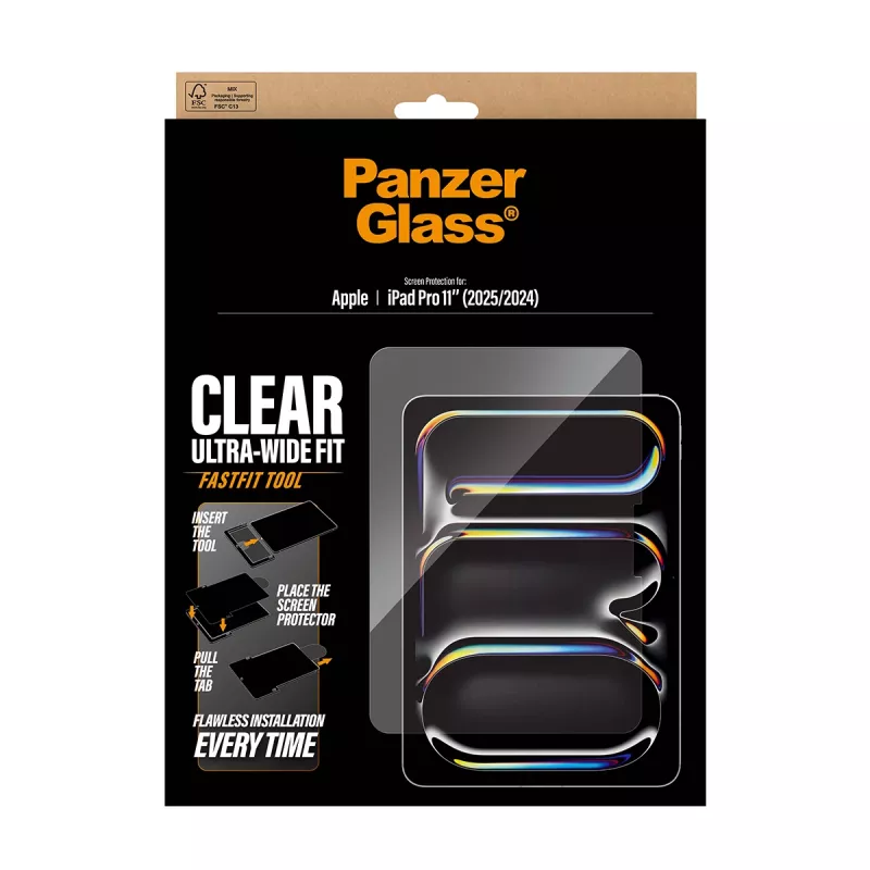 PanzerGlass karastatud klaasist ekraanikaitse iPad Pro 11 inch (2024–2025) jaoks — ülilai sobivus, FastFit tööriist