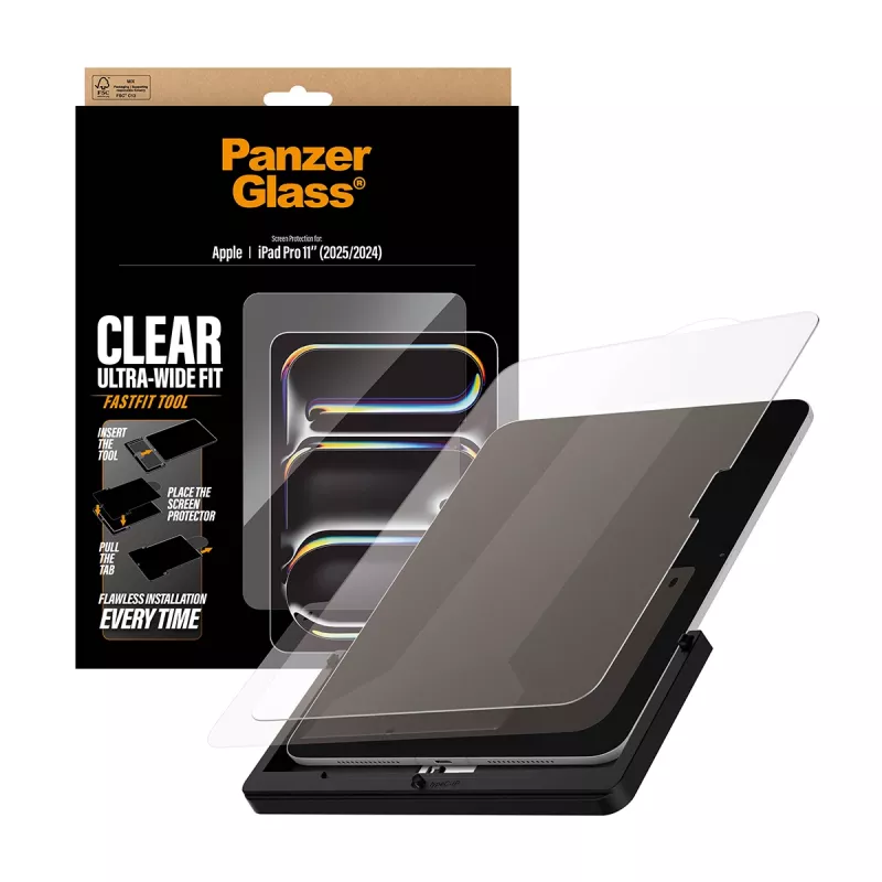 PanzerGlass karastatud klaasist ekraanikaitse iPad Pro 11 inch (2024–2025) jaoks — ülilai sobivus, FastFit tööriist