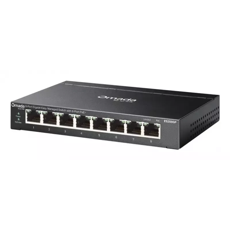 TP-Link Omada ES208GP võrgulüliti hallatav L2 Gigabit Ethernet (10/100/1000) Power over Ethernet (PoE) DIN-liist must