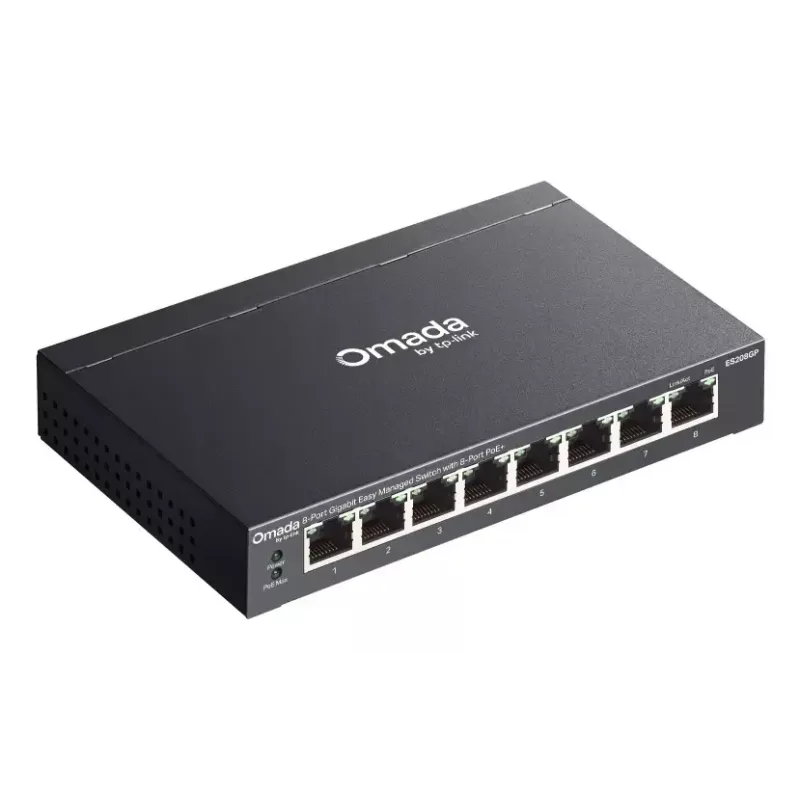 TP-Link Omada ES208GP võrgulüliti hallatav L2 Gigabit Ethernet (10/100/1000) Power over Ethernet (PoE) DIN-liist must