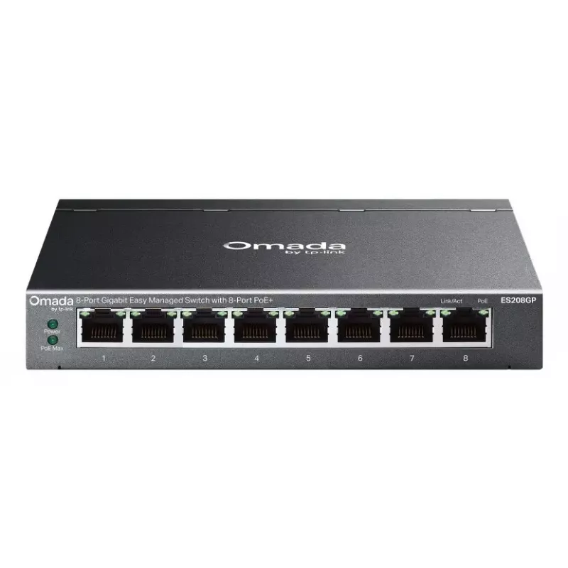 TP-Link Omada ES208GP võrgulüliti hallatav L2 Gigabit Ethernet (10/100/1000) Power over Ethernet (PoE) DIN-liist must