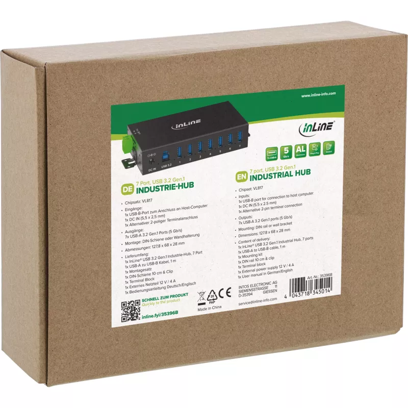 InLine 35396B liidesejaotur USB 3.2 Gen 1 (3.1 Gen 1) Type-B 5000 Mbit/s must