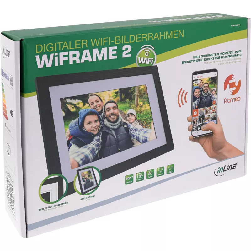 InLine WiFi fotoraam WiFRAME 2, 10.1 tolli 1920x1200 16:10 IPS puuteekraan, Frameo APP