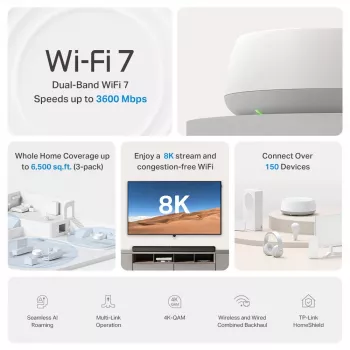 TP-Link DECO BE22 Kaheribaline (2,4 GHz / 5 GHz) Wi-Fi 7 (802.11be) Valge 2 Sisemine