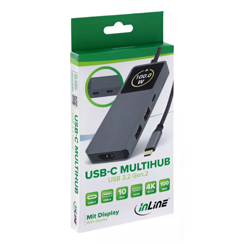 USB-C liidese jaotur InLine 35392D USB 3.2 Gen 2 Type-C hostilt HDMI-le, USB-A-le, USB-C-le 10000 Mbit/s Hall