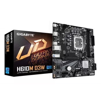 Emaplaat GIGABYTE H610M D3W LGA1700 12.–14. põlvkonna Inteli protsessoritele, 5+1+1 VRM, DDR5 kuni 5600 MHz, 128 GB, PCIe 3.0 M.2, 1GbE, USB 3.2 Gen1