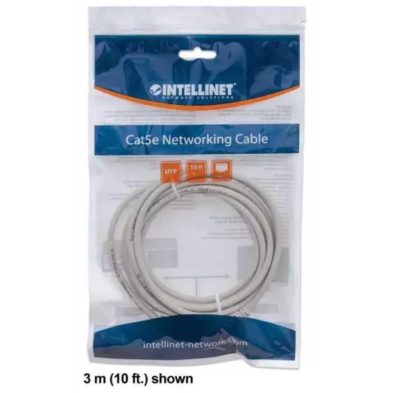 Intellinet võrguparanduskaabel, Cat6, 3 m, hall, CCA, U/UTP, PVC, RJ45, kullatud kontaktid, takerdumisvastane, kaitsemuhviga, eluaegne garantii