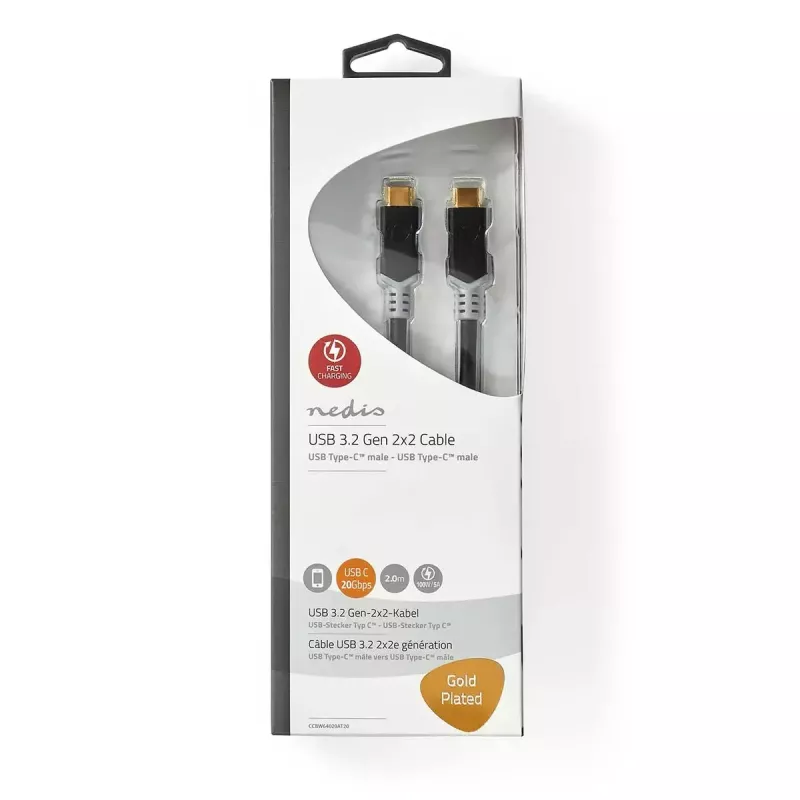 USB-kaabel Nedis CCBW64020AT20 USB4 Gen 2x2 2 m USB C must hõbedane