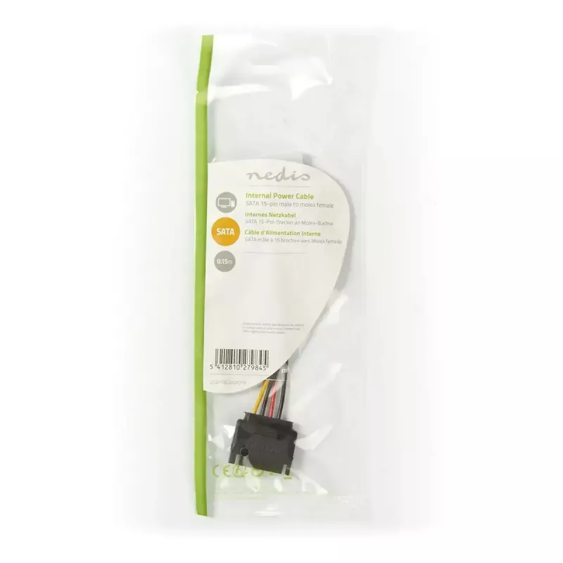 Nedis CCGP73530VA015 sisemine toitekaabel 0,15 m SATA 15-kontaktiline Molex 4-kontaktiline