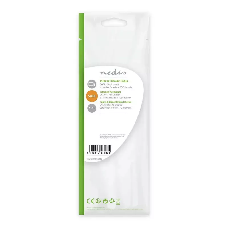 Nedis CCGP73530VA015 sisemine toitekaabel 0,15 m SATA 15-kontaktiline Molex 4-kontaktiline