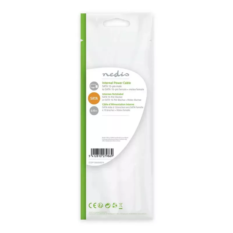 Nedis CCGP73555VA015 sisemine toitekaabel 0.15 m SATA 15-kontaktiline Molex
