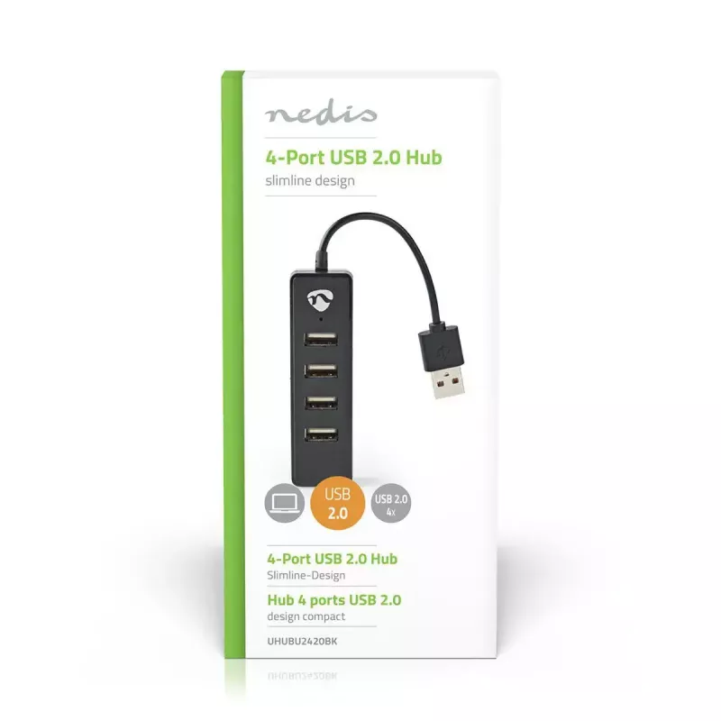 USB-jaotur Nedis UHUBU2420BK USB 2.0 480 Mbit/s Must