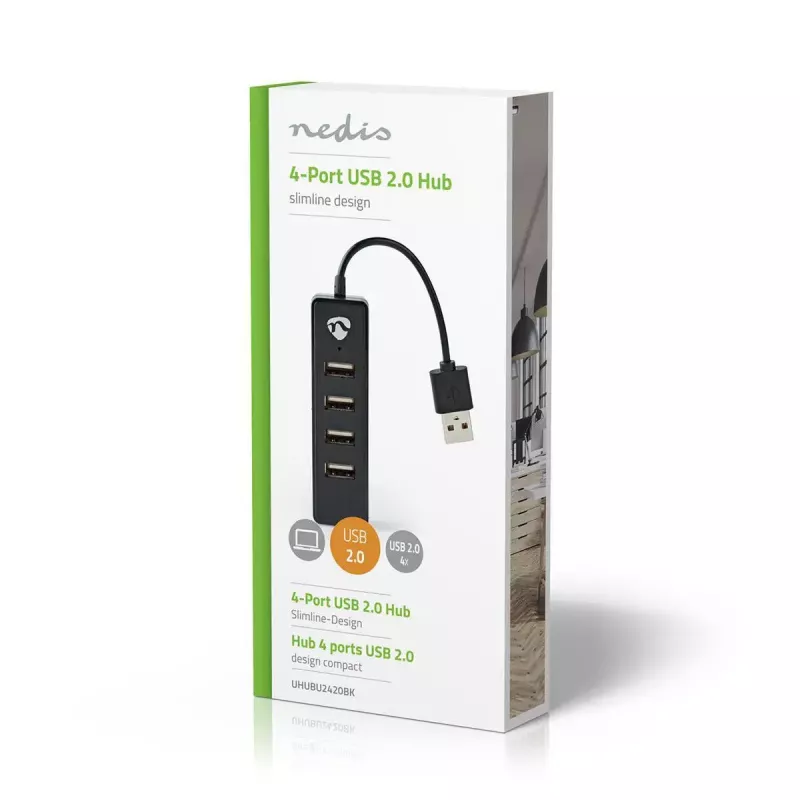 USB-jaotur Nedis UHUBU2420BK USB 2.0 480 Mbit/s Must