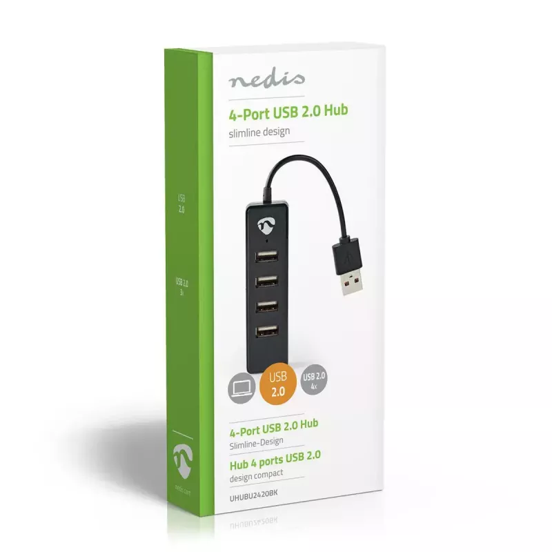 USB-jaotur Nedis UHUBU2420BK USB 2.0 480 Mbit/s Must