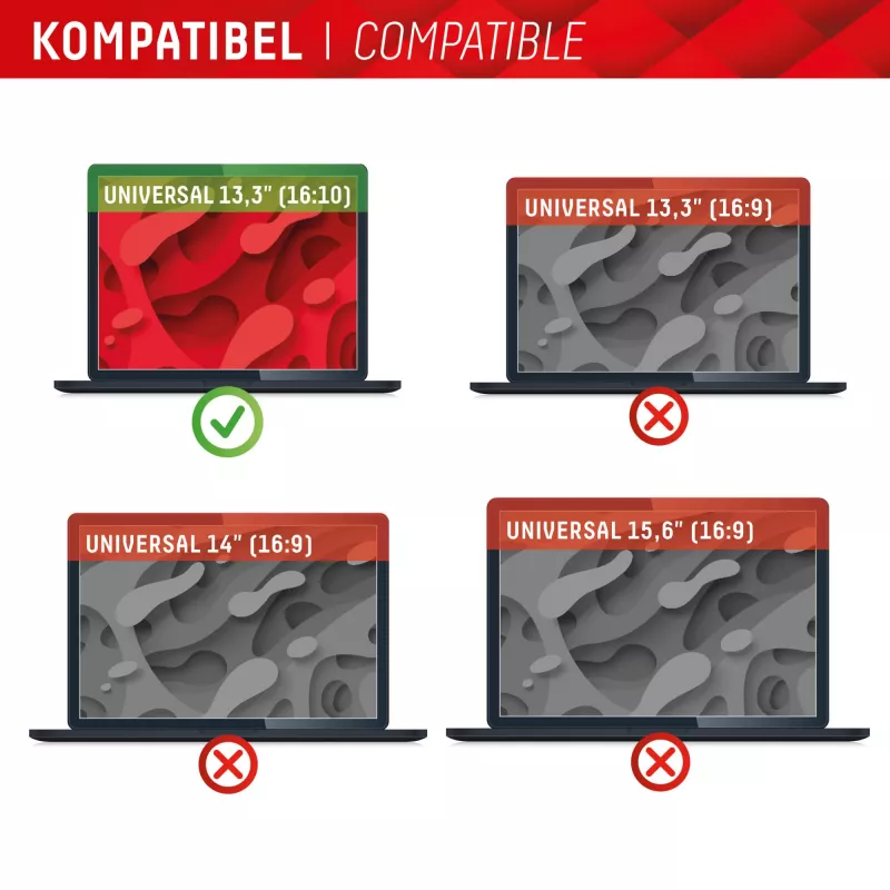 Privaatsusfilter Displex PRIVACY SAFE magnetiline 2-suunaline sülearvutile 13,3 tolli (16:10), raamita, läikiv/matt, 5H