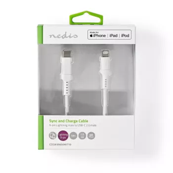 Lightning-kaabel Nedis CCGW39650WT10 1m Valge USB C