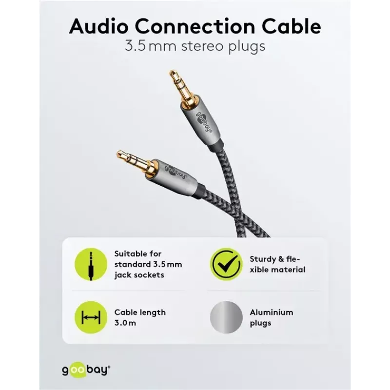 Audio kaabel WENTRONIC Goobay 65275 — 3 m, 3.5 mm TRS isane–isane, kullatud kontaktid, magnetiliselt varjestatud