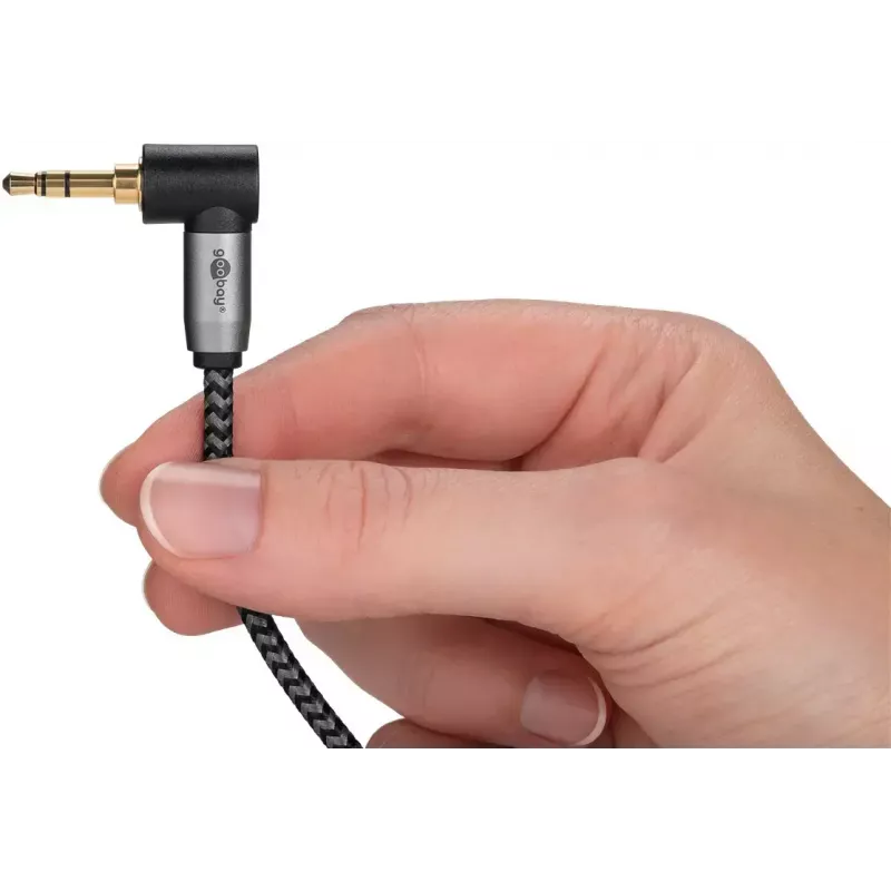 Goobay (WENTRONIC) 3,5 mm TRS–3,5 mm TRS helikaabel, 1 m, AWG28, kullatud, magnetiliselt varjestatud, must/hõbedane