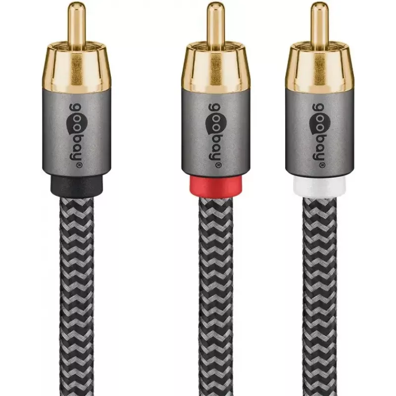 RCA audiokaabel WENTRONIC Goobay 65302 — 2xRCA RCA-le, 5 m, vask, kullatud kontaktid, magnetiliselt varjestatud