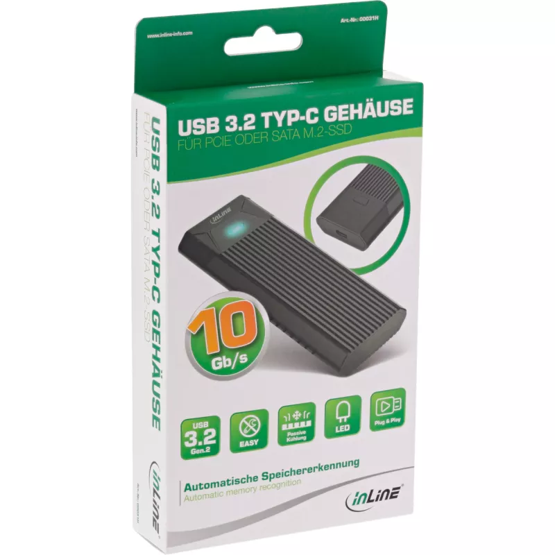 InLine USB3.2 Gen.2 USB-C to M.2 SSD (PCIe NVMe & SATA) korpus