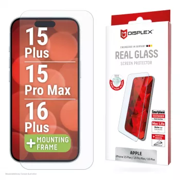 Displex ekraanikaitse (10H) Apple iPhone 15 Plus/15 Pro Max/16 Plus jaoks, Eco paigaldusraam, kriimustuskindel