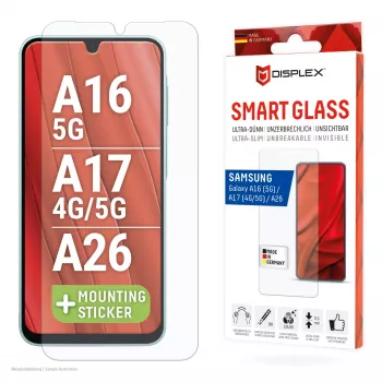 Displex Smart Glass (9H) Samsung Galaxy A26/A16 (5G)/A17 (4G/5G) jaoks, paigalduskleebis, purunematu