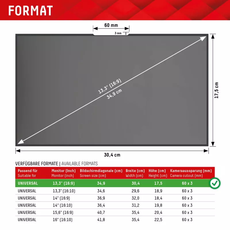 Displex PRIVACY SAFE eemaldatav 2-suunaline privaatsusfilter sülearvutile/sülearvutile (raamita) 13,3'' (16:9)