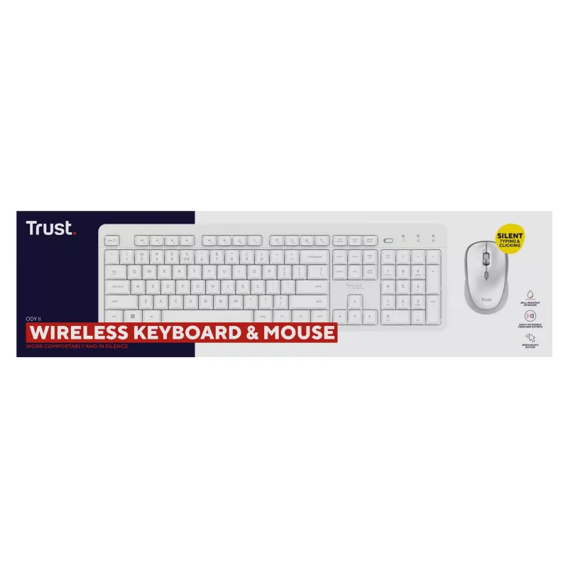Trust Ody II klaviatuur koos hiirega Kodu/Kontor RF juhtmevaba Saksa valge