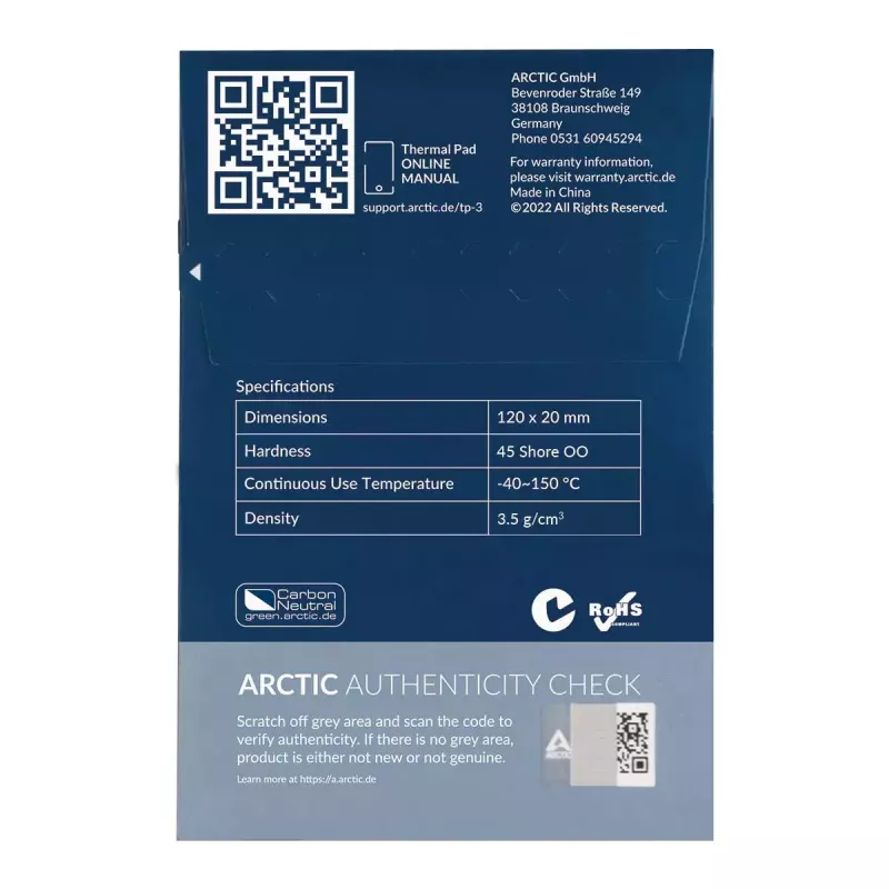 ARCTIC TP-3 Premium Performance termopadi 120 x 20 mm, 1,5 mm