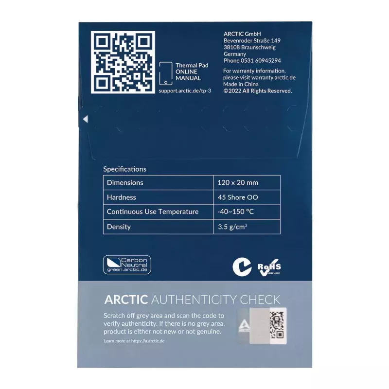 ARCTIC TP-3 Premium Performance termopadi 120 x 20 mm, 0,5 mm