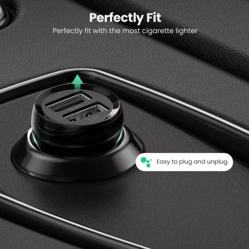 Ugreen 50875 mobiilseadme laadija MP4, mobiilne arvuti Must Sigarisüütaja Auto