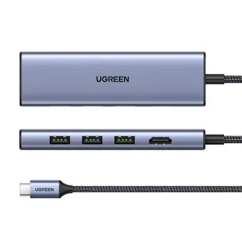 USB USB-C jaotur UGREEN 20956A koos HDMI ja USB 3.0-ga, 5 Gbps, 4K 3840x2160, hõbedane
