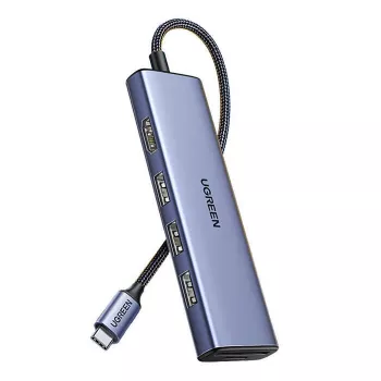 USB USB-C jaotur UGREEN 20956A koos HDMI ja USB 3.0-ga, 5 Gbps, 4K 3840x2160, hõbedane