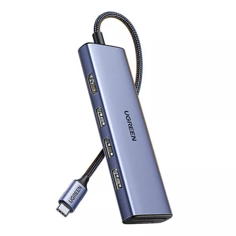 USB USB-C jaotur UGREEN 20956A koos HDMI ja USB 3.0-ga, 5 Gbps, 4K 3840x2160, hõbedane