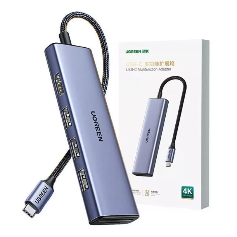 USB USB-C jaotur UGREEN 20956A koos HDMI ja USB 3.0-ga, 5 Gbps, 4K 3840x2160, hõbedane