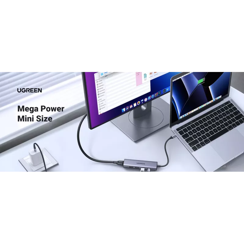 USB USB-C jaotur UGREEN 20956A koos HDMI ja USB 3.0-ga, 5 Gbps, 4K 3840x2160, hõbedane