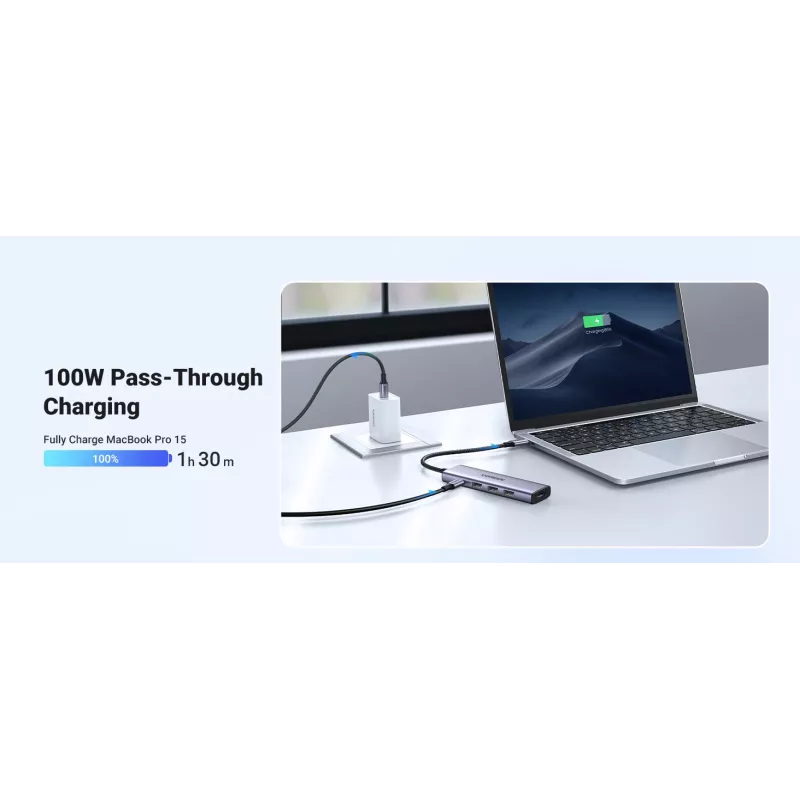 USB USB-C jaotur UGREEN 20956A koos HDMI ja USB 3.0-ga, 5 Gbps, 4K 3840x2160, hõbedane