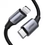 Ugreen 60759 mobiiltelefonikaabel Must, Hõbedane 1 m USB C Lightning