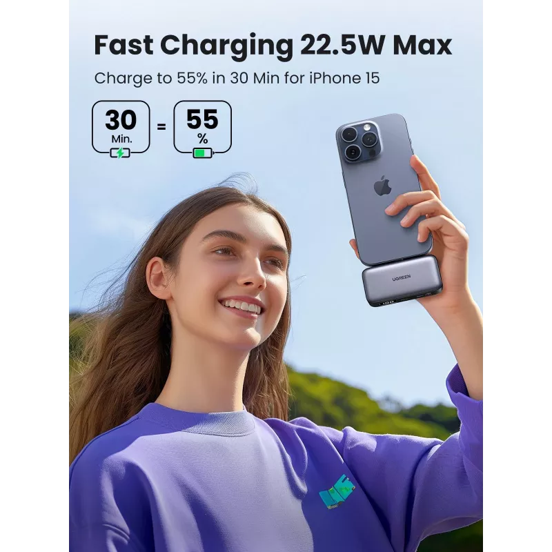 Akupank UGREEN 35338, 5000 mAh, hall, kaasaskantav aku nutitelefonile, ühe seadme väljund