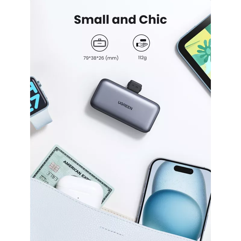 Akupank UGREEN 35338, 5000 mAh, hall, kaasaskantav aku nutitelefonile, ühe seadme väljund