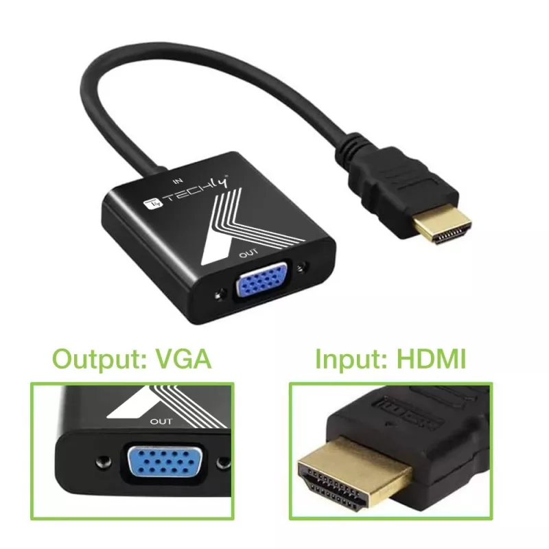 Techly kaabliadapter HDMI-VGA must 0,1 m 1920x1200 60 Hz