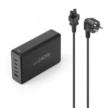 Laadimisjaam HAMA 201977, 240W kokku, 4× USB-C, 1× USB-A, must