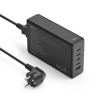 Laadimisjaam HAMA 201977, 240W kokku, 4× USB-C, 1× USB-A, must