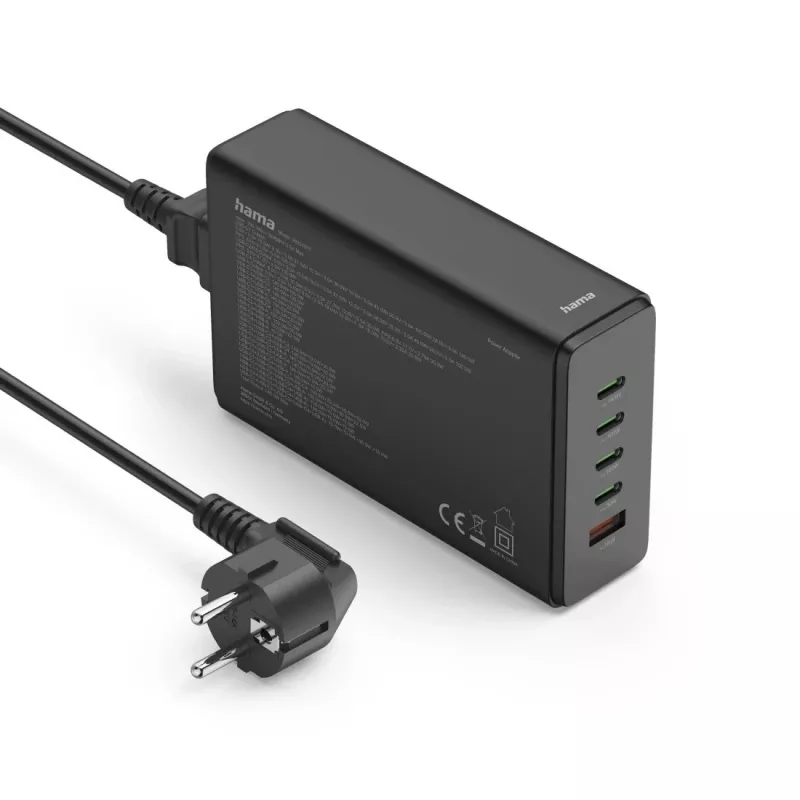 Laadimisjaam HAMA 201977, 240W kokku, 4× USB-C, 1× USB-A, must