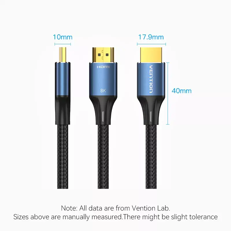 HDMI-kaabel Vention 8K 48Gbps HDMI 2.1 puuvillase punutisega isane-isane 1 m sinine alumiinium