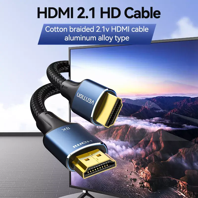 HDMI-kaabel Vention 8K 48Gbps HDMI 2.1 puuvillase punutisega isane-isane 1 m sinine alumiinium